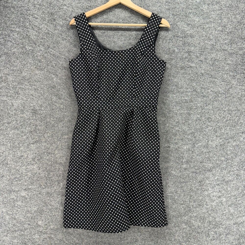 Spense Dress Women M Medium Black Polka Dot Sheath Midi Zipper Sleeveless Lined